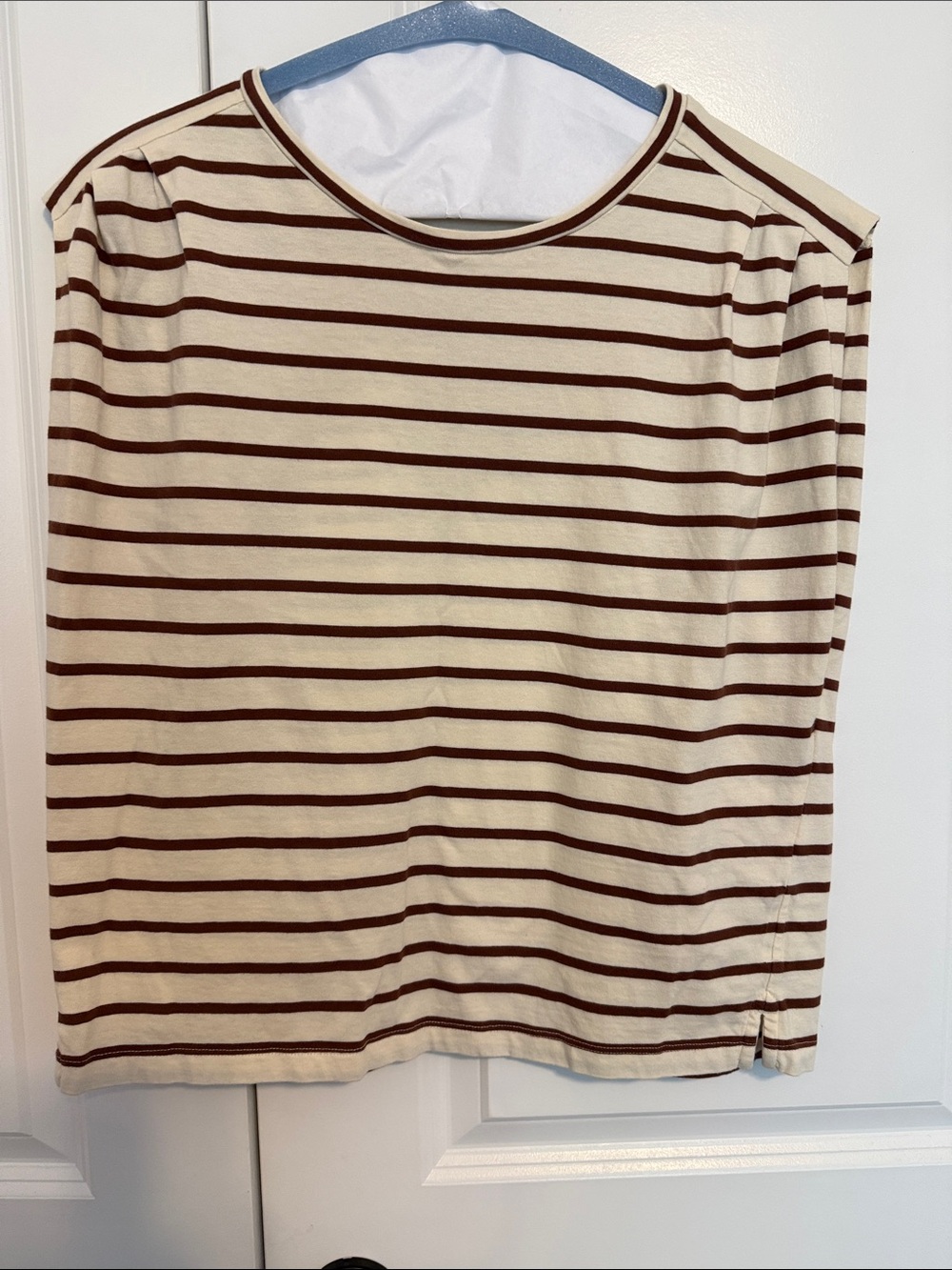 rag & bone Cream and Brown Striped Short Sleeve Tee - Boatneck